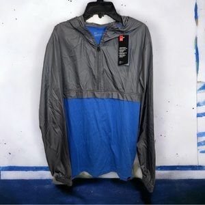 Under Armour gray & blue 1/2 zip lightweight hooded wind jacket men’s small NEW